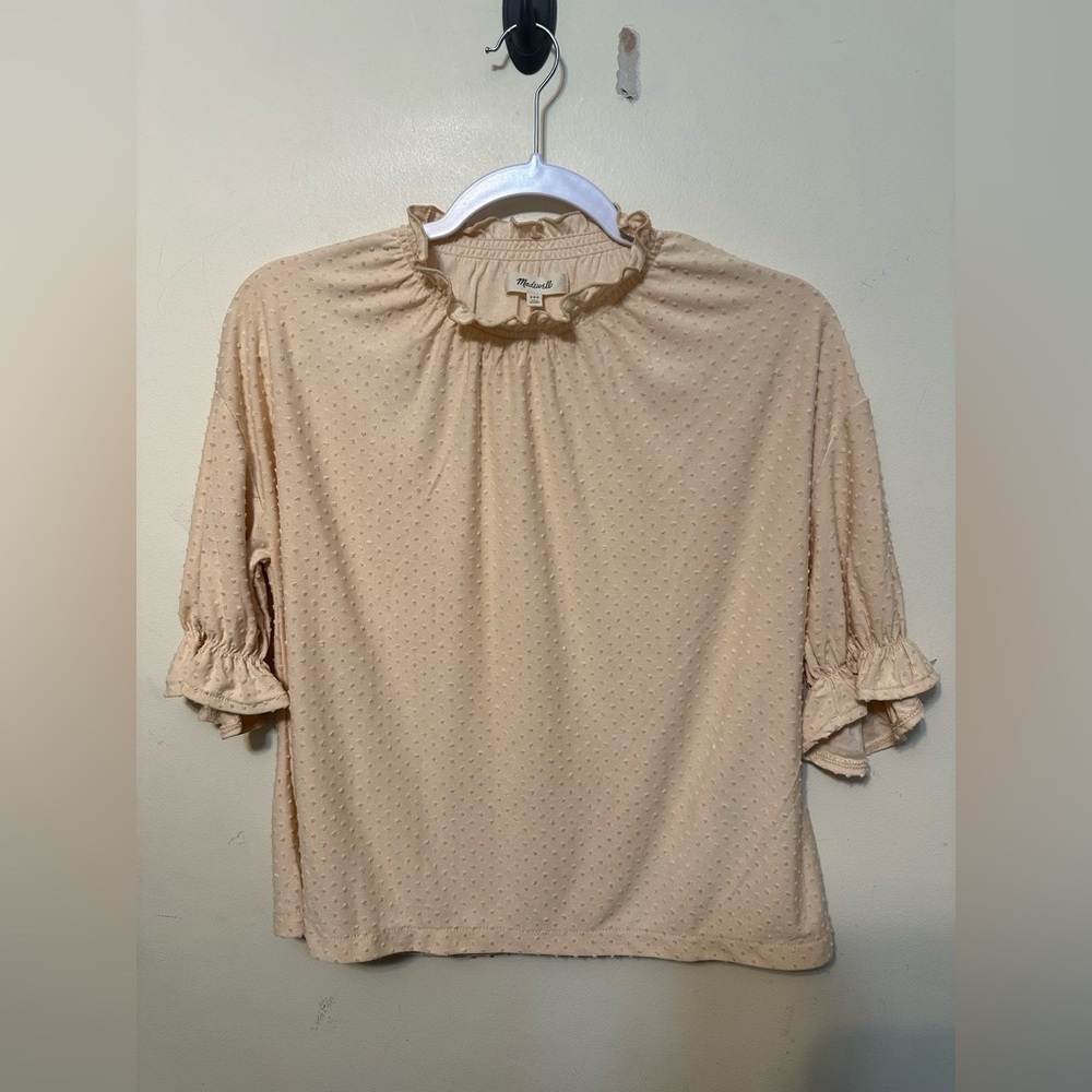 Madewell Clipdot Ruffle Top High Smocked Neck‎ NWOT Size XXS Preppy Peasant Boho